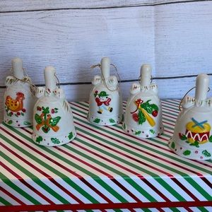 Vintage 1997 5 of the 12 days of Christmas Bell Ornaments. Replacements.